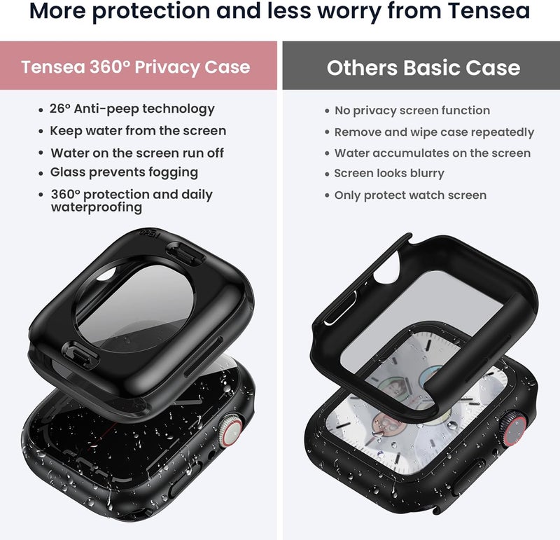 Tensea (2-in-1 for Waterproof Apple Watch Screen Protector Case 40mm SE 3/SE 2nd Generation/SE/Series 6 5 4, iWatch PC Face Cover with Privacy Tempered Glass Film [26° Anti Spy] [360° Full Protection] - Image 3